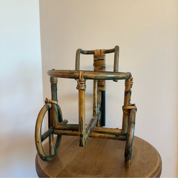 Vtg Bamboo Tricycle Bike Plant Stand Holder Wicker Rattan Boho NO PLANT OR POT - Picture 13 of 13